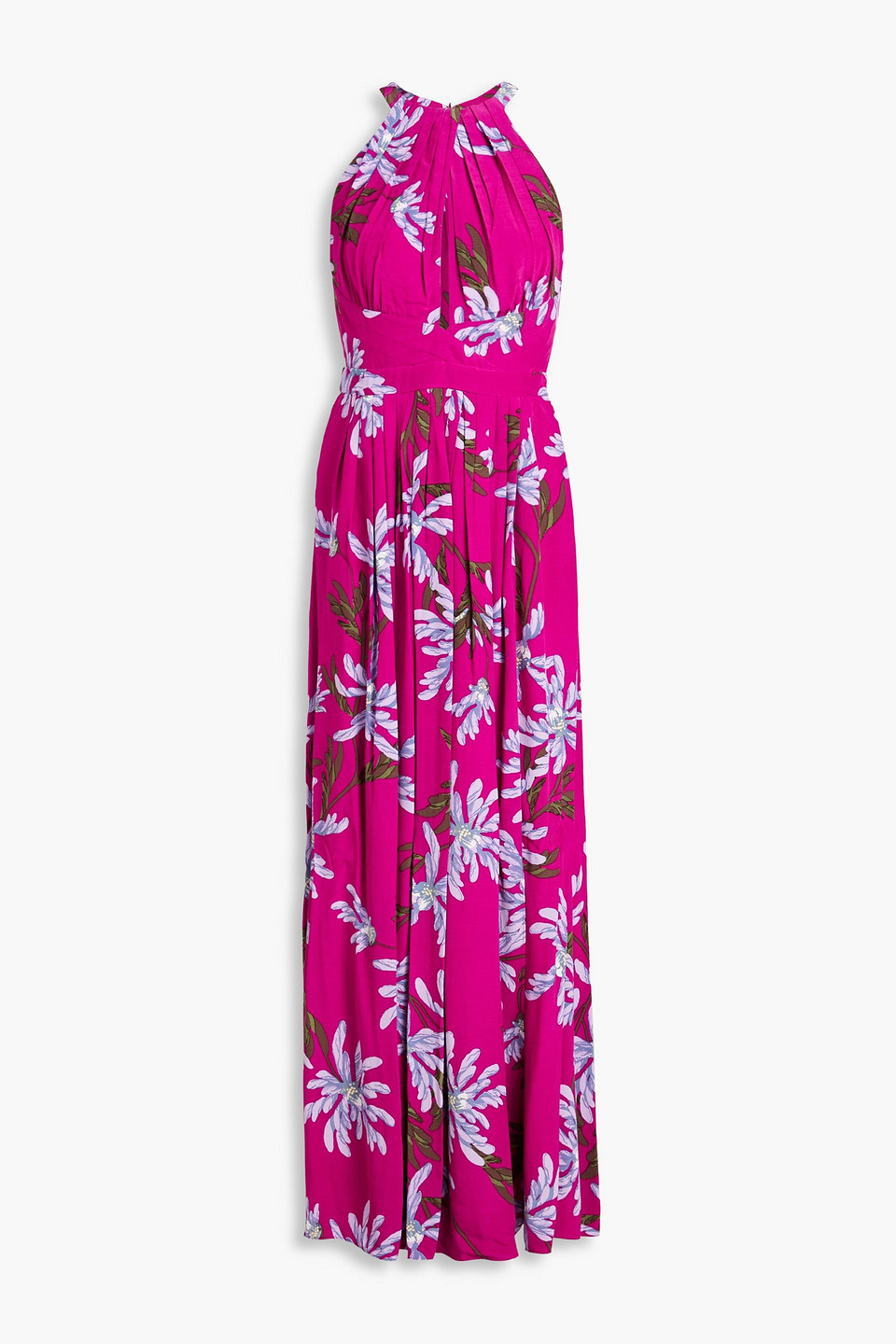 Diane Von Furstenberg Ziva Floral-print Crepe Halterneck Maxi Dress In Magenta