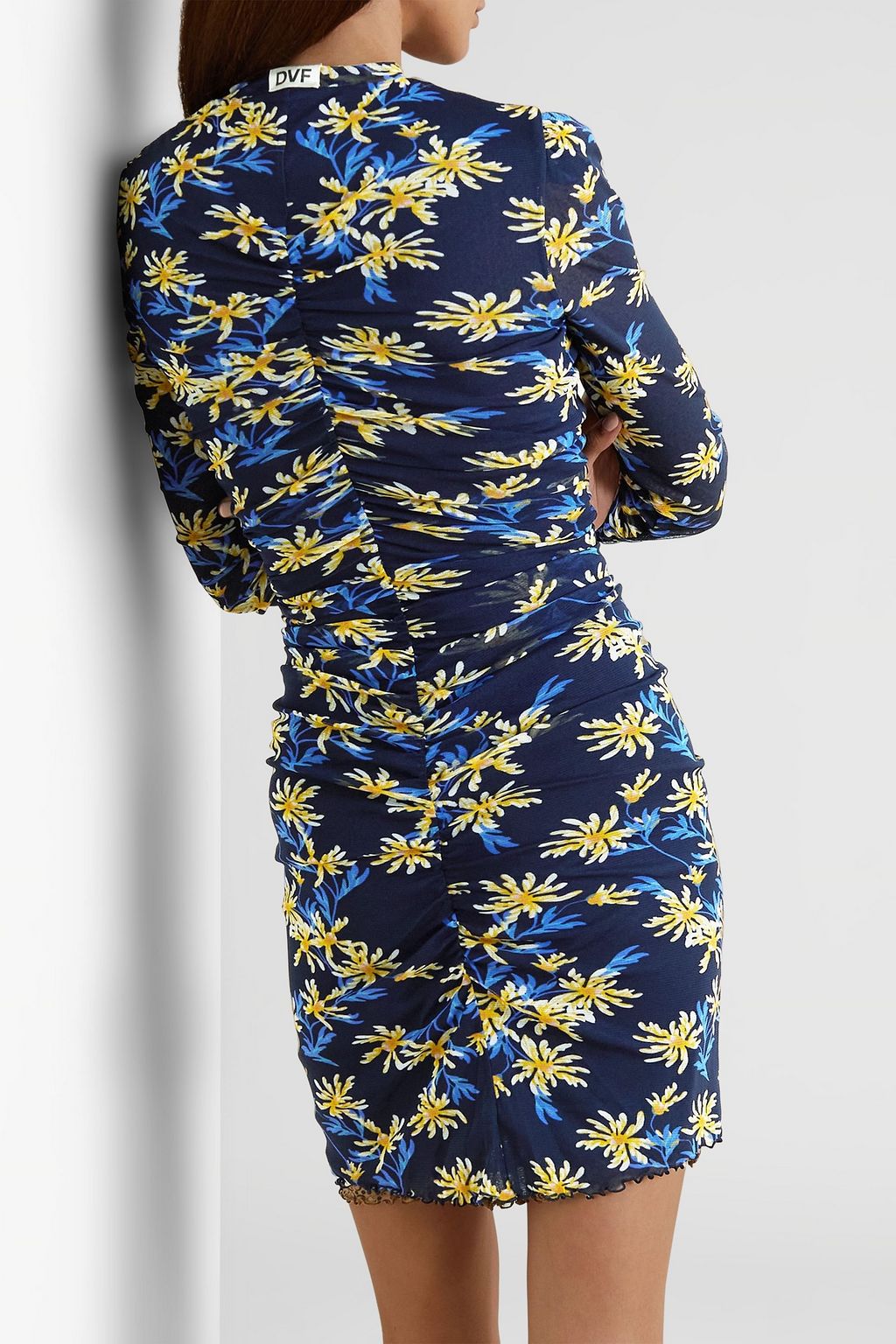 DIANE VON FURSTENBERG Azula reversible ruched floral-print stretch-mesh mini dress