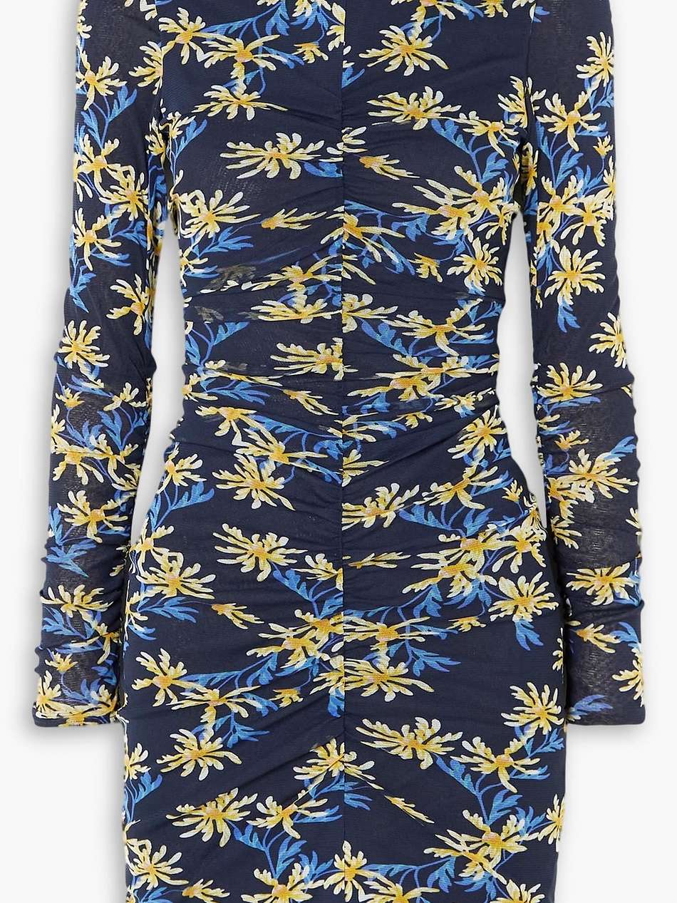 azula reversible ruched floral-print stretch-mesh mini dress