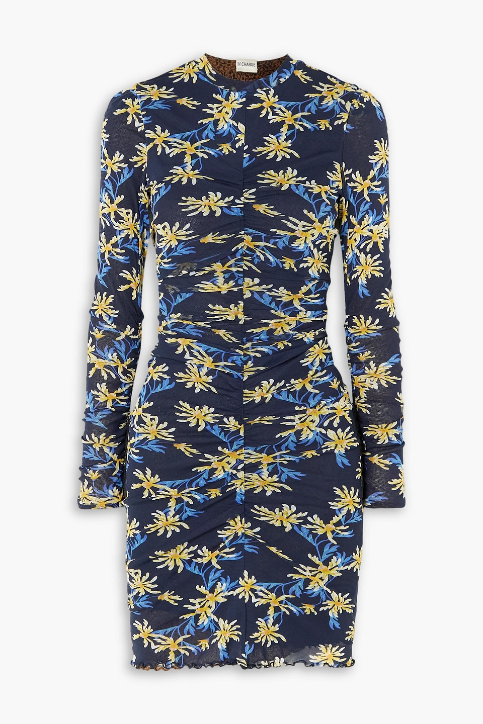 Shop Diane Von Furstenberg Azula Reversible Ruched Floral-print Stretch-mesh Mini Dress In Navy