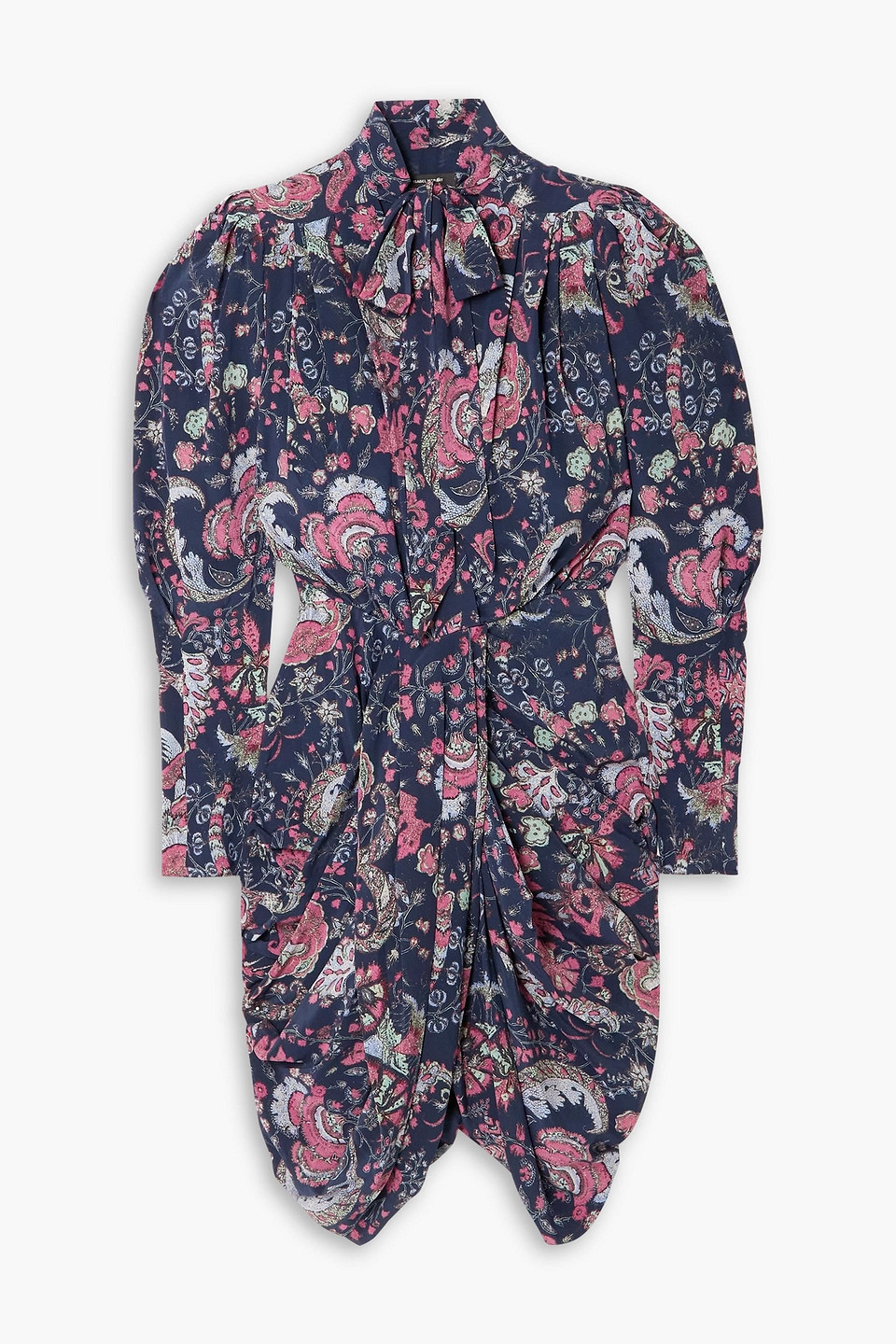 Isabel Marant Batoa Pussy-bow Floral-print Silk-blend Crepe De Chine Dress In Marineblau
