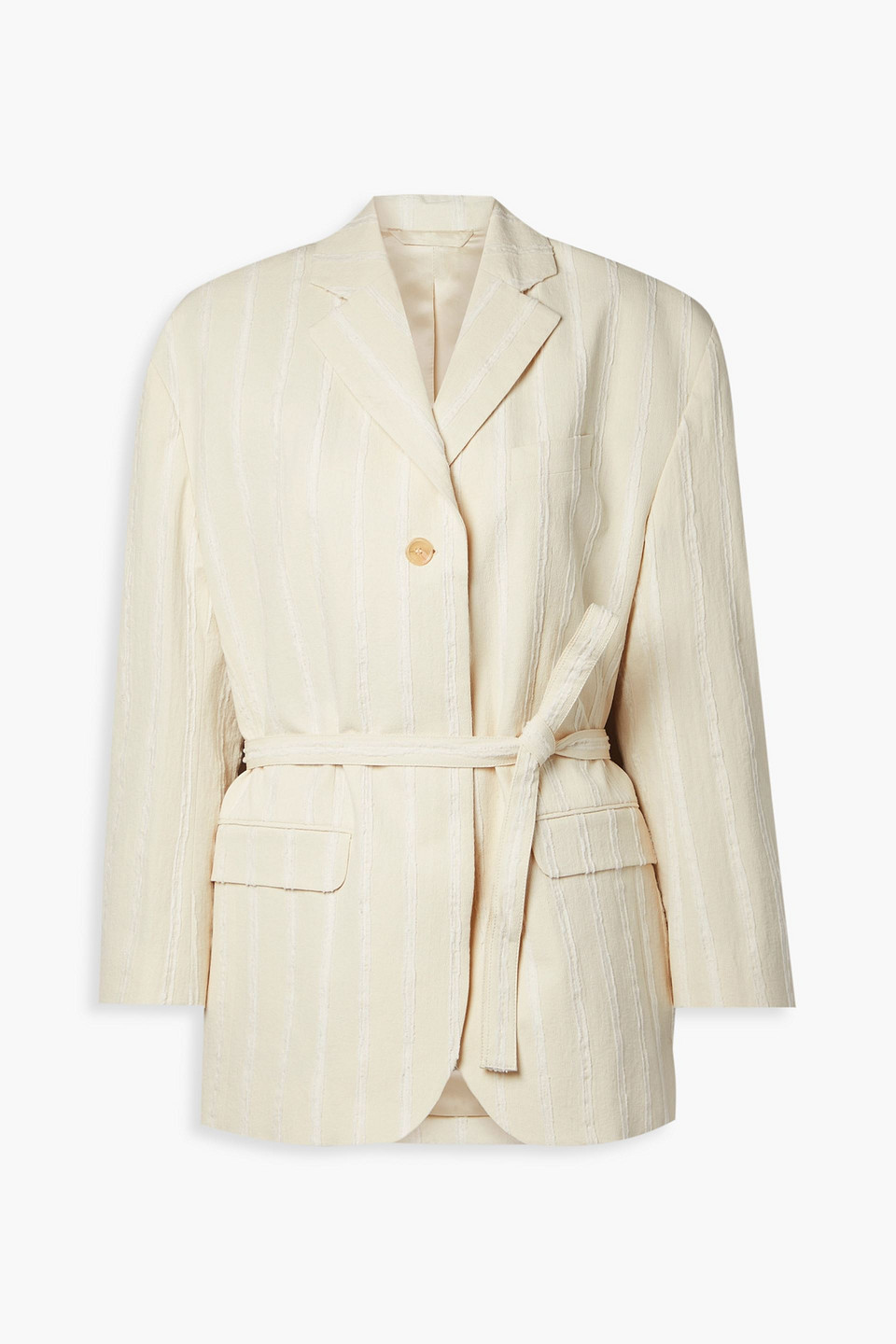 Acne Studios Belted Striped Fil Coupé Cotton-blend Blazer In Cream