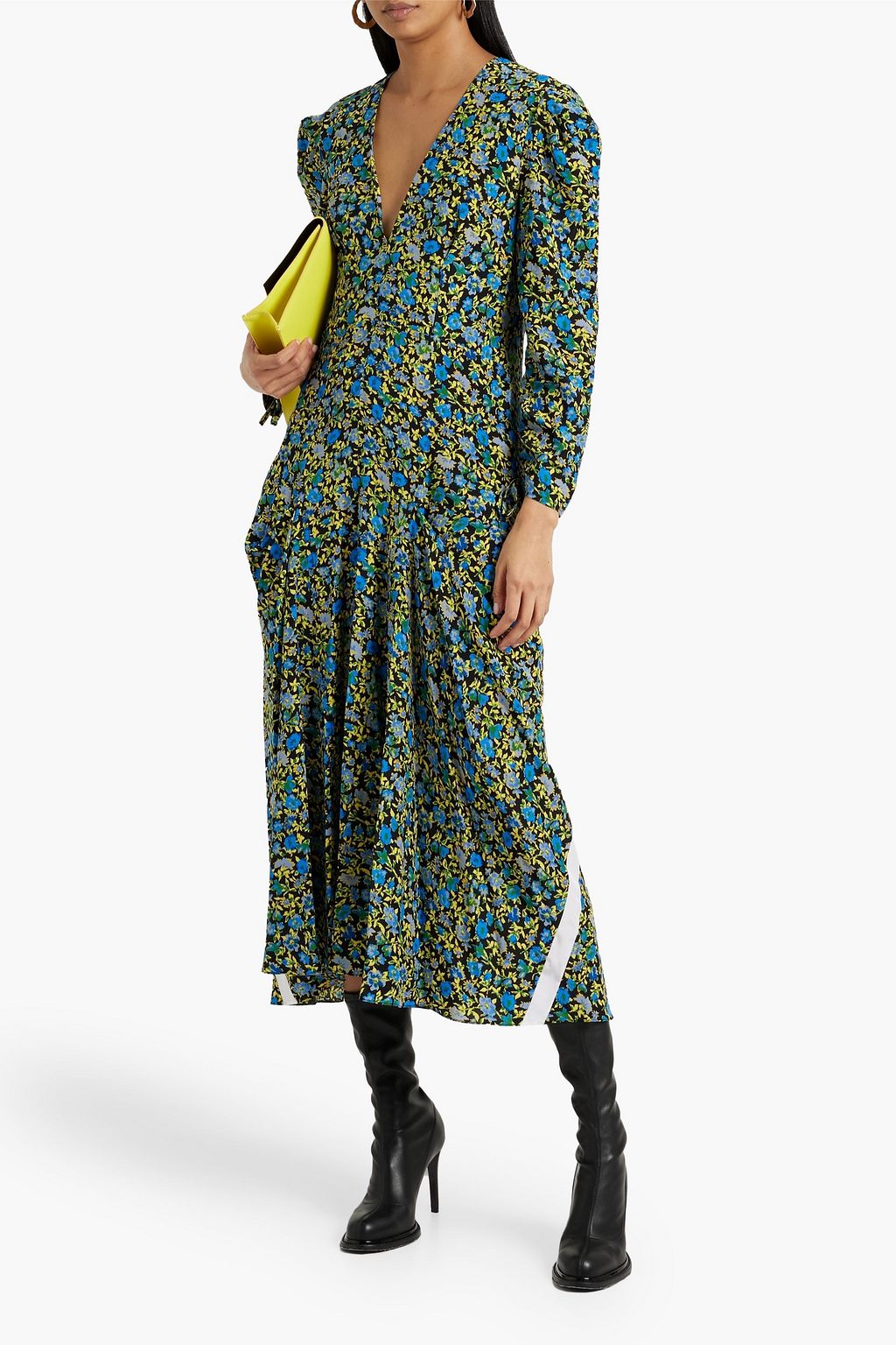 VICTORIA BECKHAM Pleated floral-print silk crepe de chine midi dress
