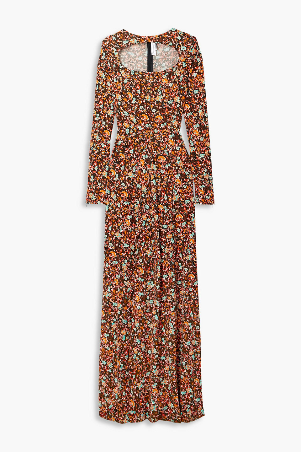 Shop Victoria Beckham Cutout Floral-print Jersey Maxi Dress In Orange