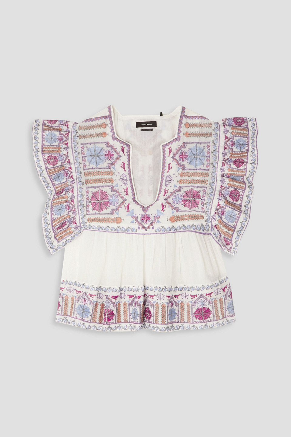 Isabel Marant Clover Ruffled Embroidered Cotton-voile Top