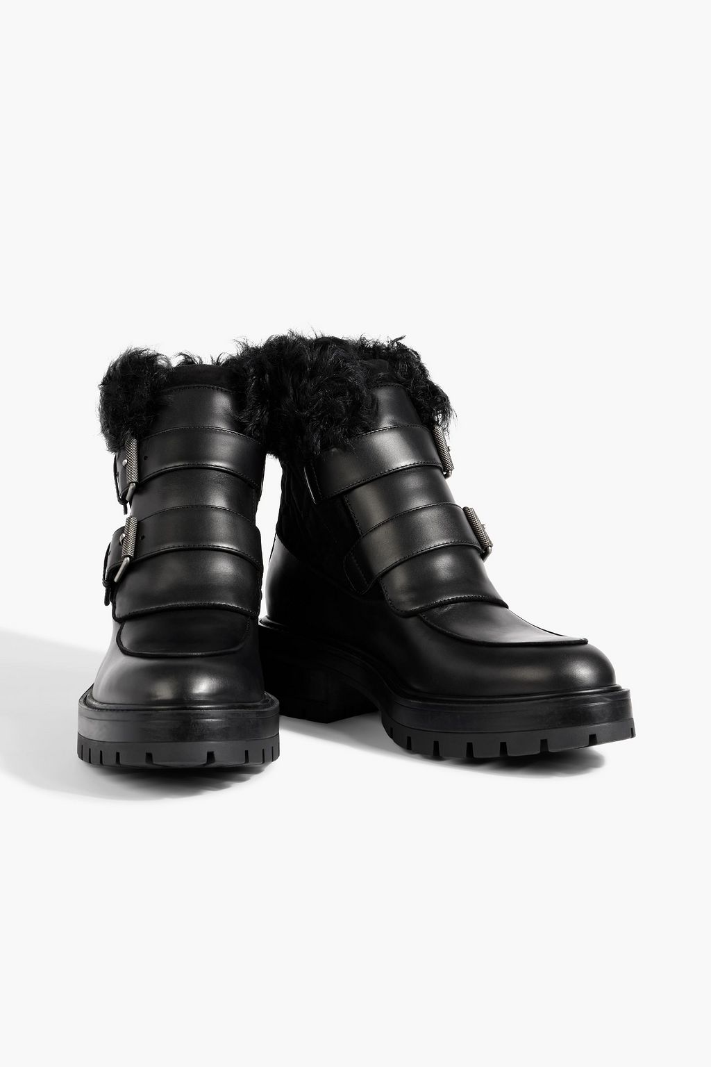 AQUAZZURA Ryan shearling-trimmed suede and leather ankle boots