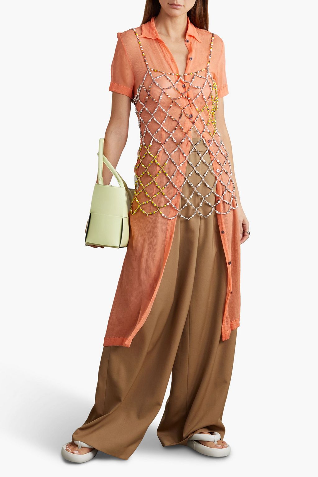DRIES VAN NOTEN فستان متوسط الطول بأسلوب القميص مصنوع من حرير الكريبون