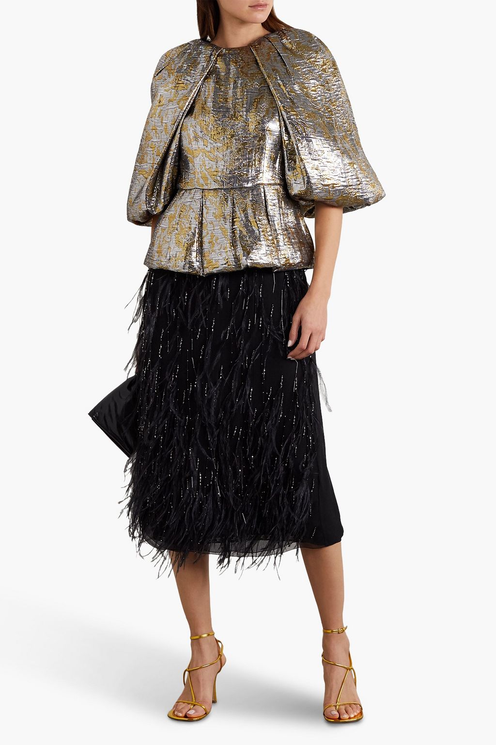 DRIES VAN NOTEN 실크 혼방 라메 블라우스