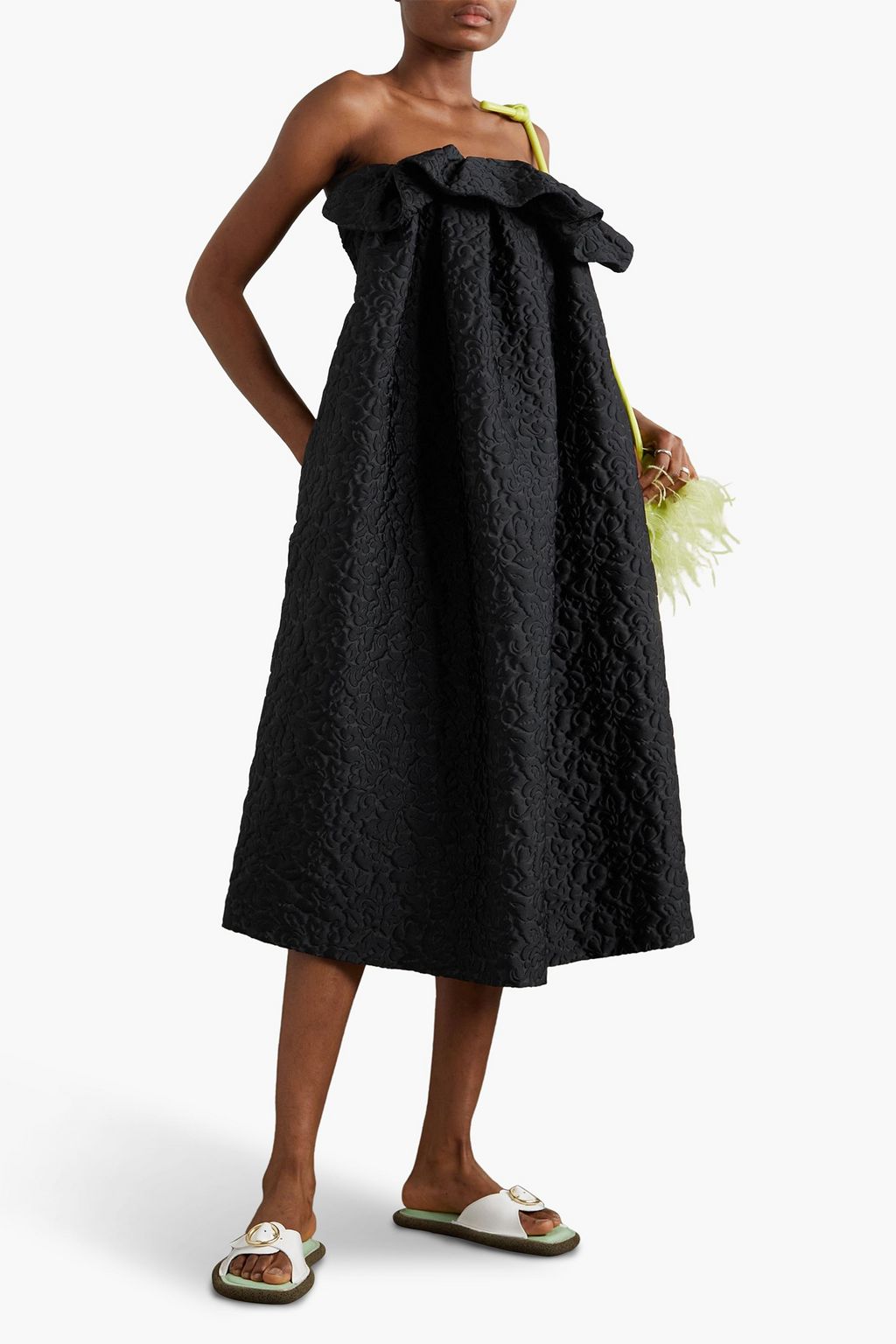 DRIES VAN NOTEN Strapless ruffled cloqué-jacquard midi dress