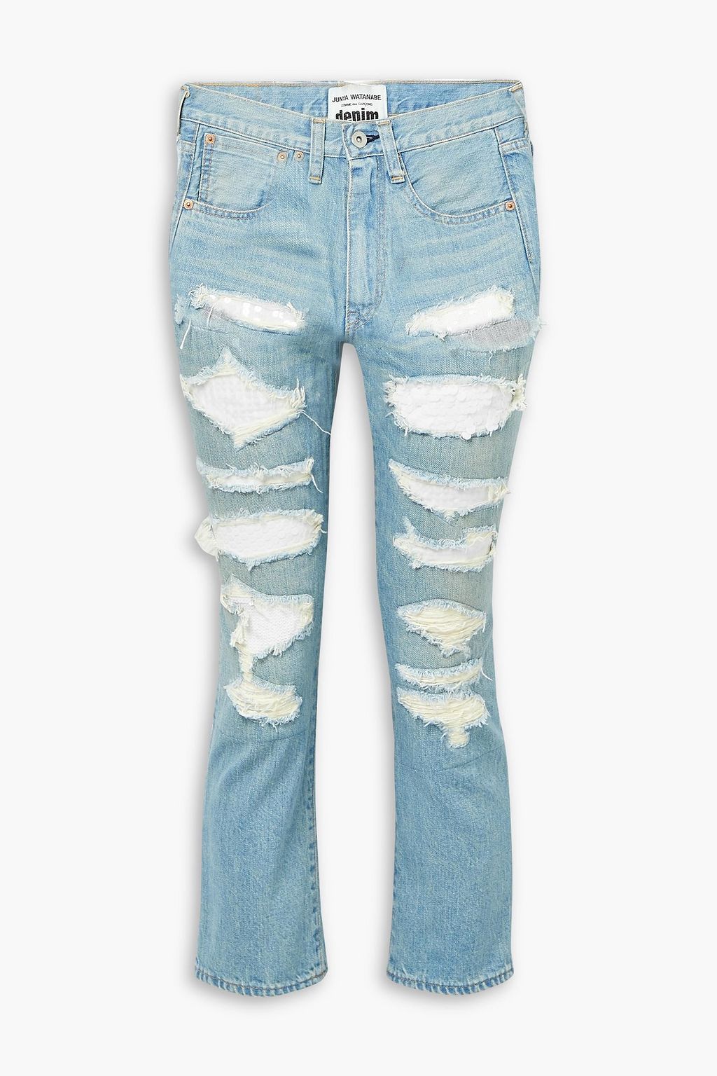 Sequin-embellished distressed mid-rise straight-leg jeans