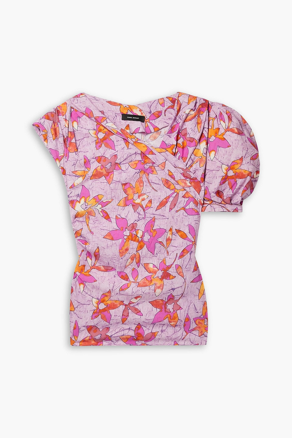 Isabel Marant Printes Madinea Blouse With Asymmetric Sleeves In Pink