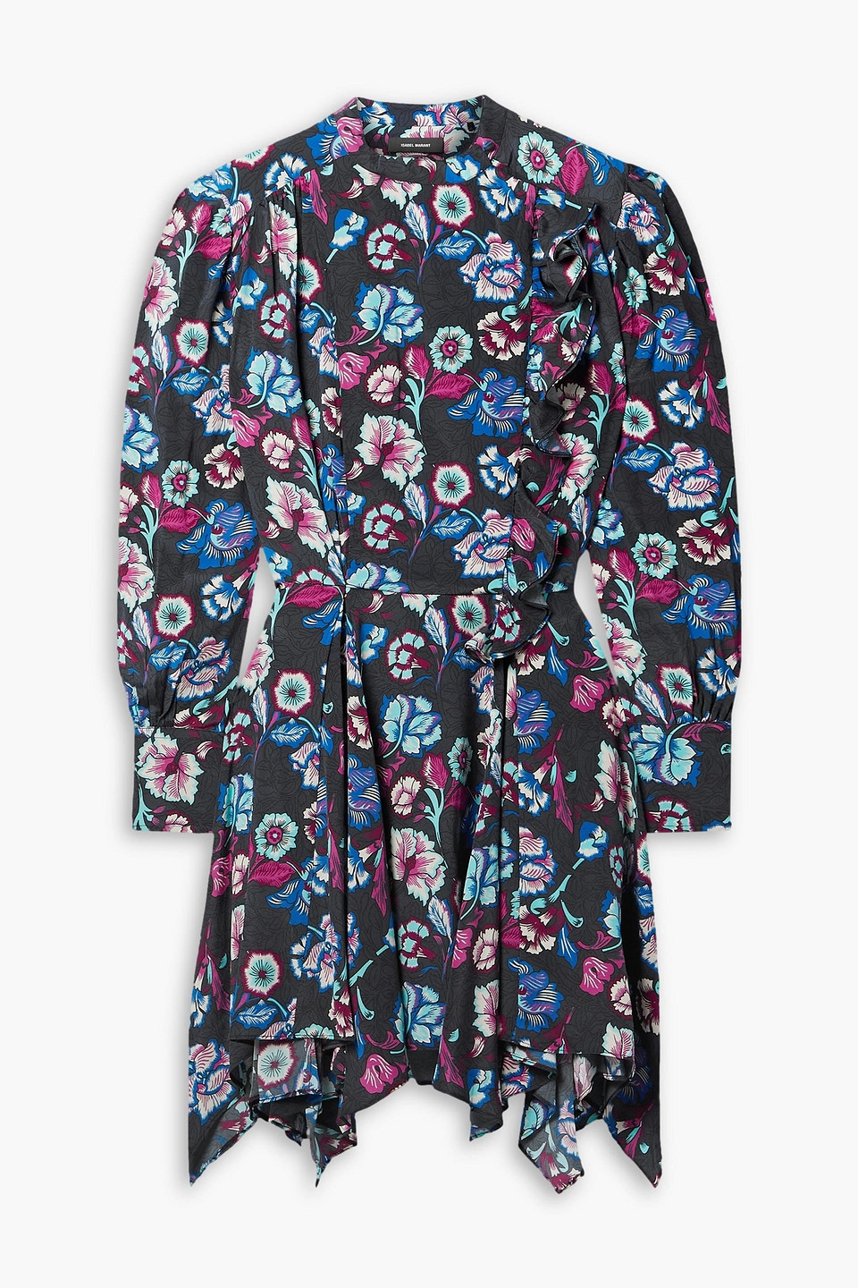 Isabel Marant Verikio Ruffled Floral-print Silk Mini Dress In Blau