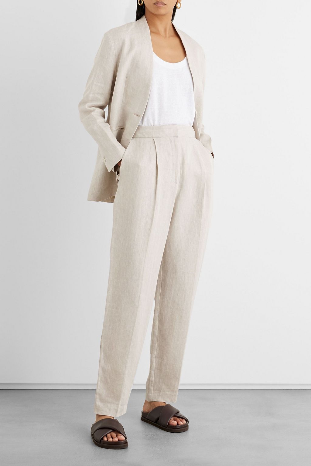 IRIS & INK Lilah herringbone linen tapered pants