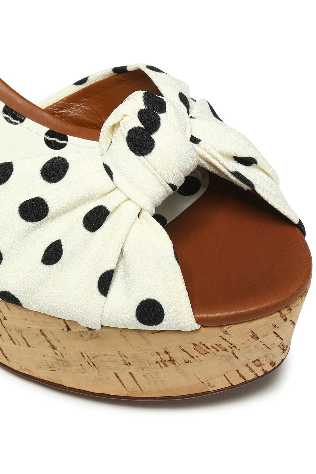 DOLCE&GABBANA Knotted polka-dot crepe and straw wedge sandals