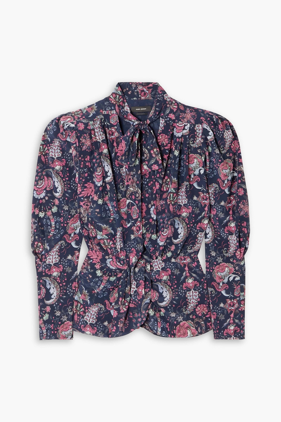 Isabel Marant Batozia Ruched Printed Silk-blend Crepe De Chine Blouse In Marineblau