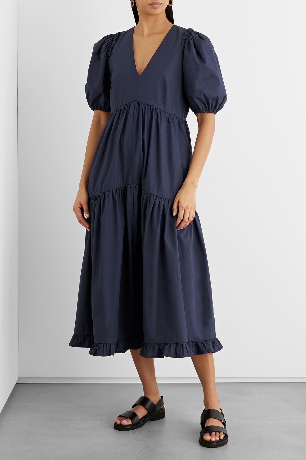 IRIS & INK Cara tiered organic cotton-poplin midi dress
