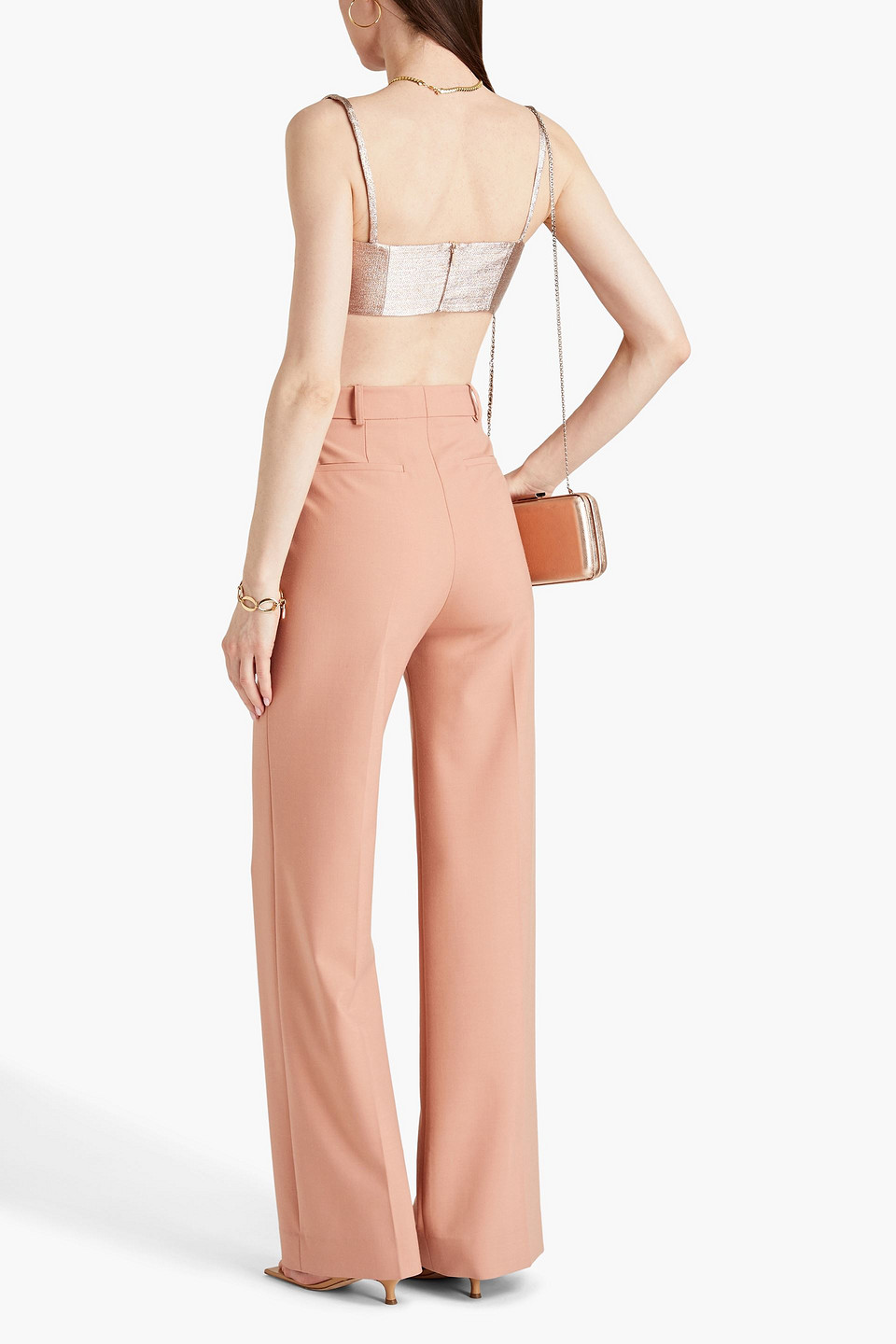 Shop Emilia Wickstead Leya Cropped Lamé Top In Rose Gold