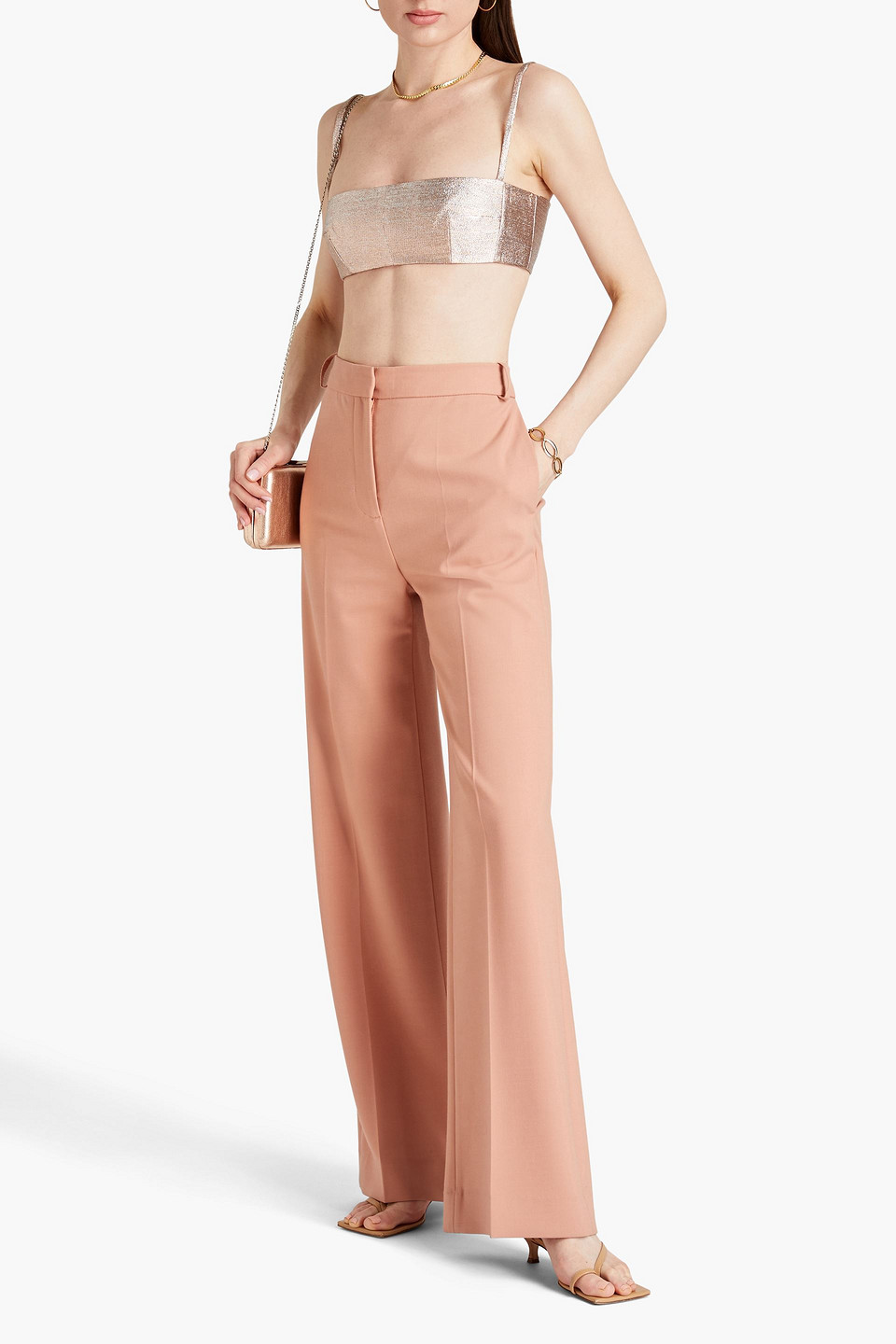 Shop Emilia Wickstead Leya Cropped Lamé Top In Rose Gold