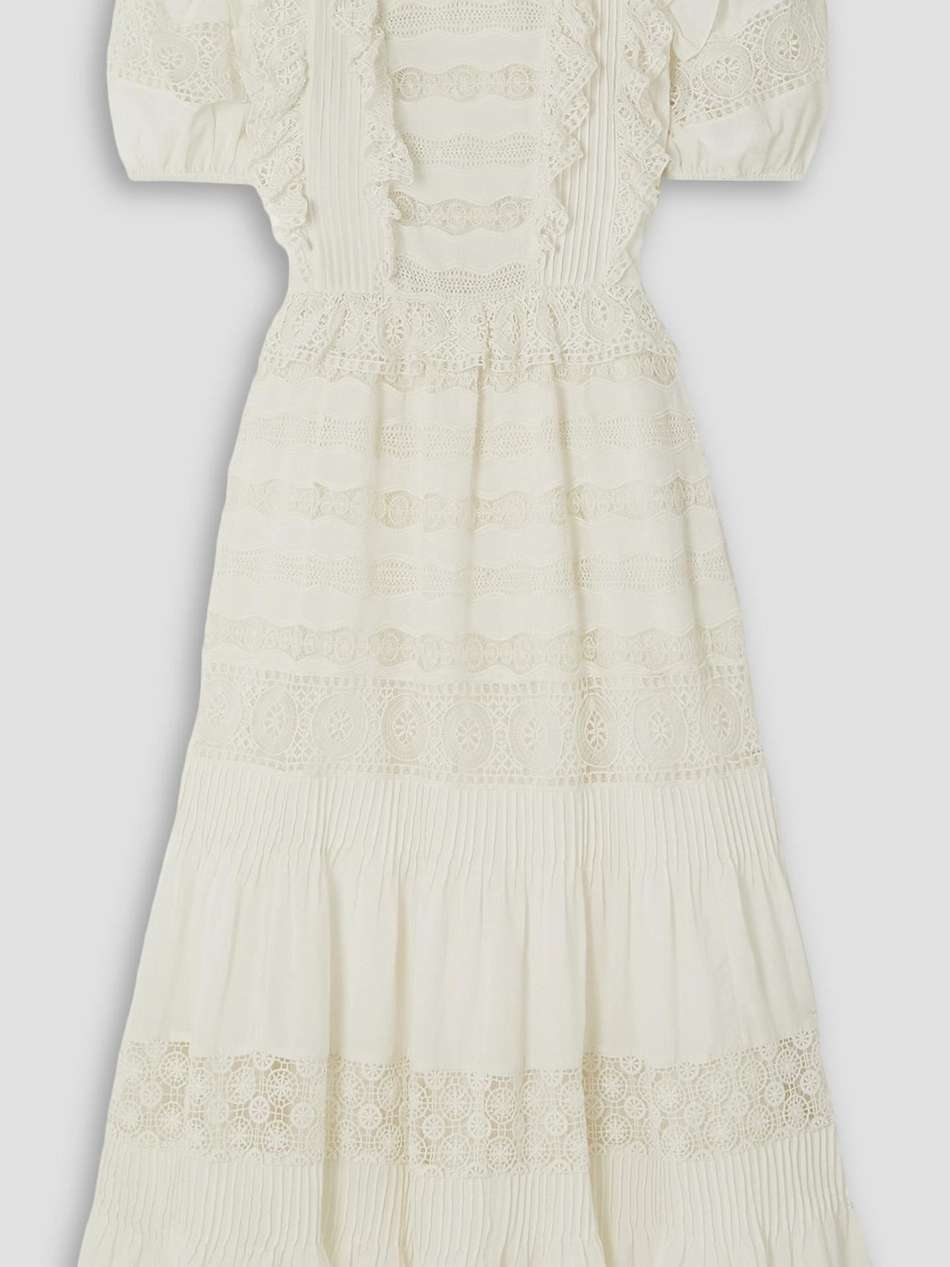 guinevere ruffled crochet-trimmed cotton-blend poplin midi dress