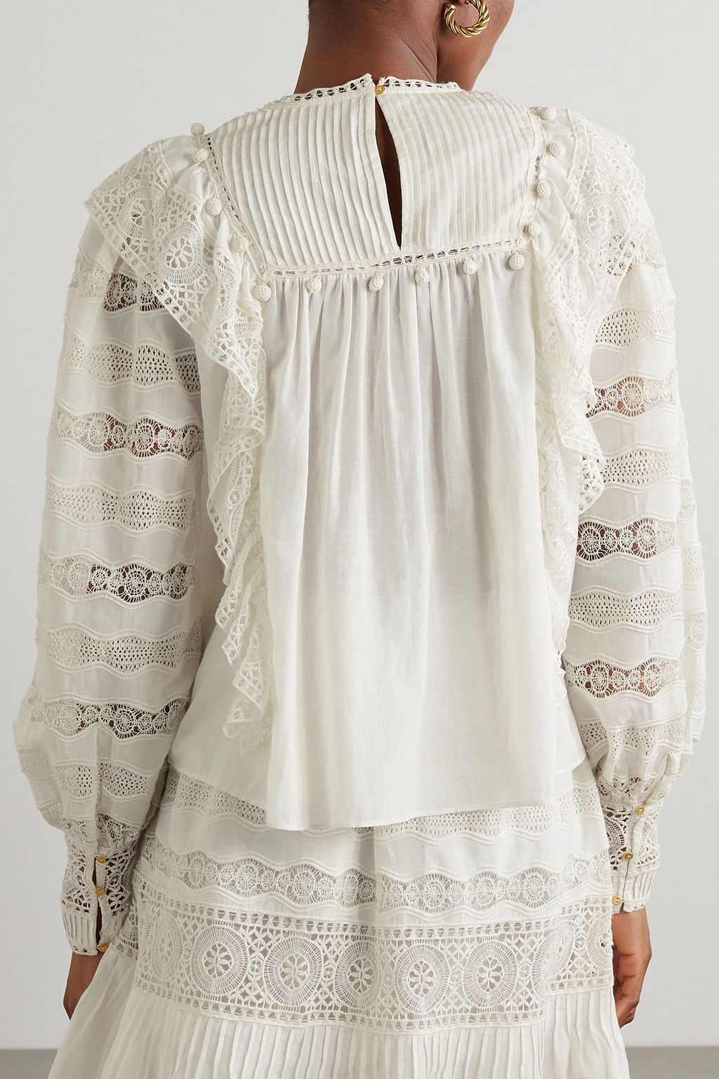 ULLA JOHNSON Lily ruffled crochet-trimmed cotton-blend poplin blouse