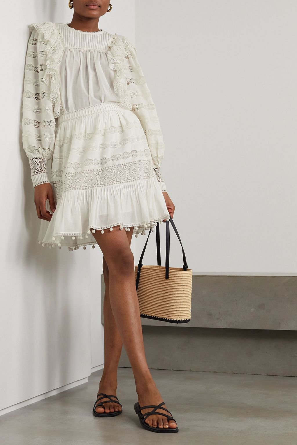 ULLA JOHNSON Lily ruffled crochet-trimmed cotton-blend poplin blouse
