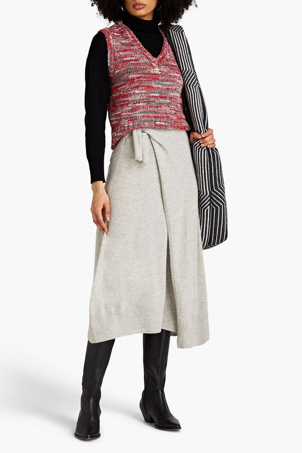 ALTUZARRA 랩 스타일 멜란지 캐시미어 미디 스커트
