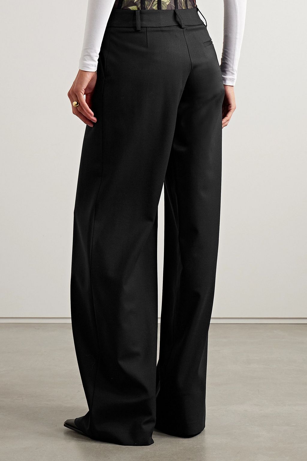 MONSE Hose mit weitem Bein aus Twill aus einer Wollmischung und bedrucktem Tüll