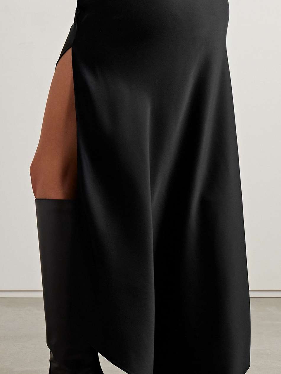 asymmetric draped satin maxi skirt