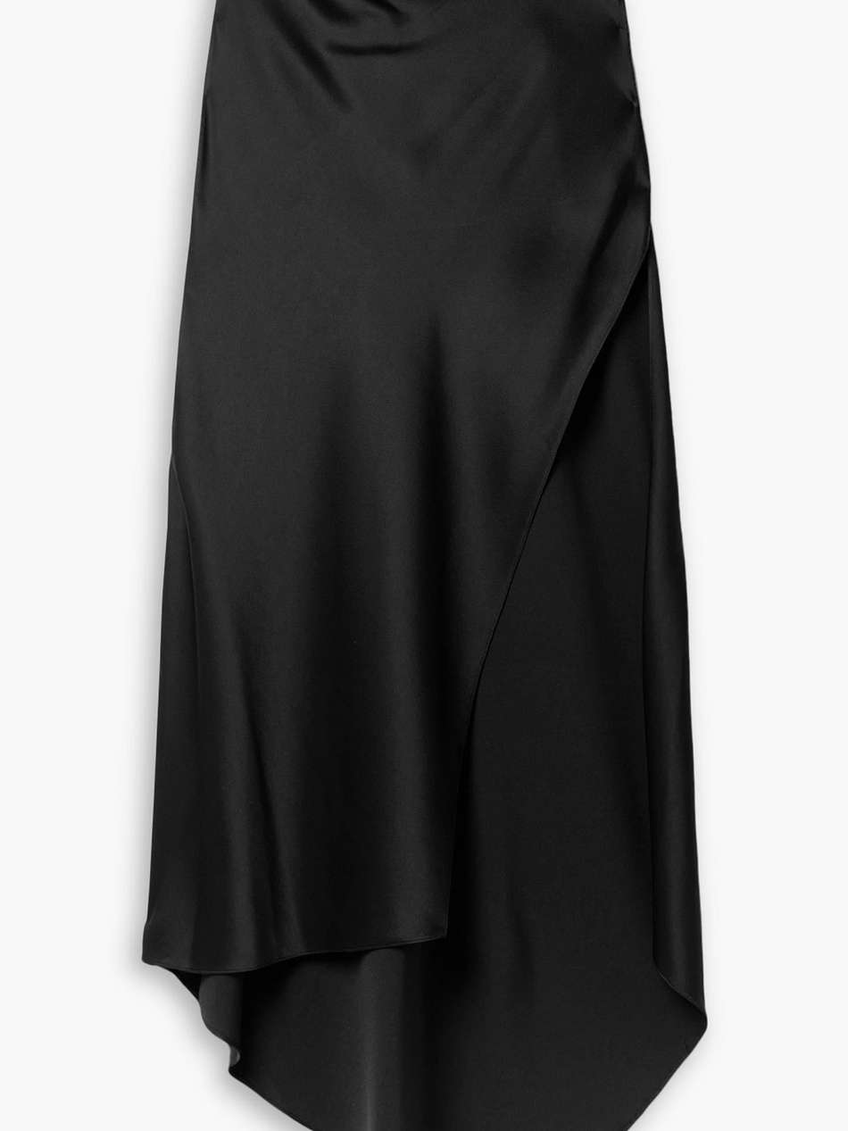 asymmetric draped satin maxi skirt