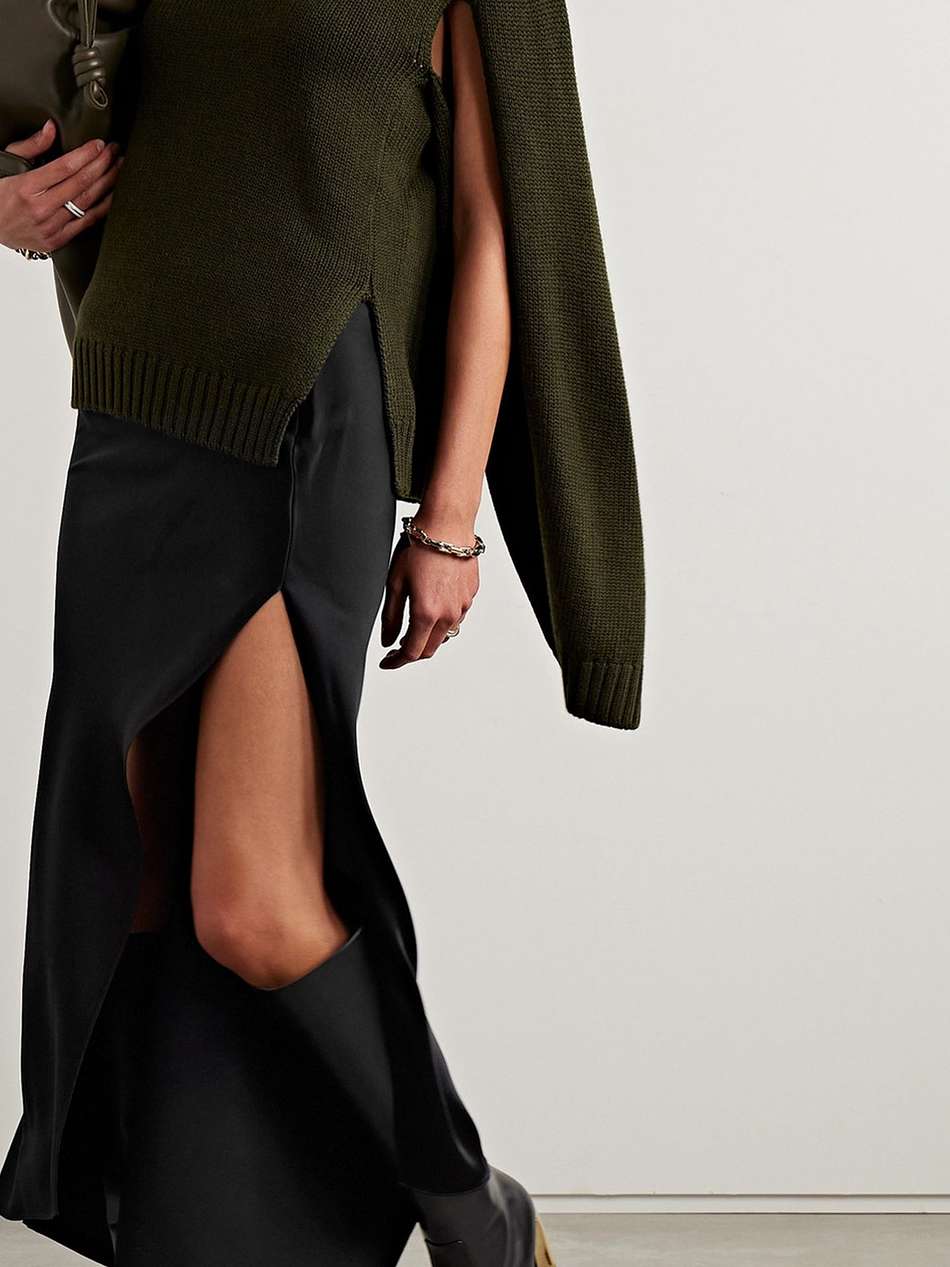 asymmetric draped satin maxi skirt
