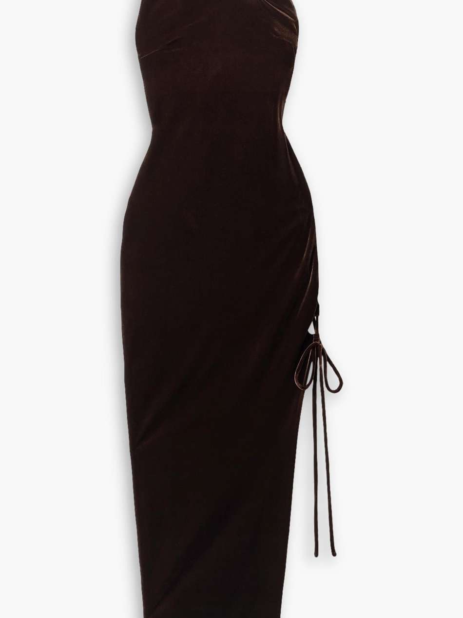 cutout lace-up velvet maxi dress