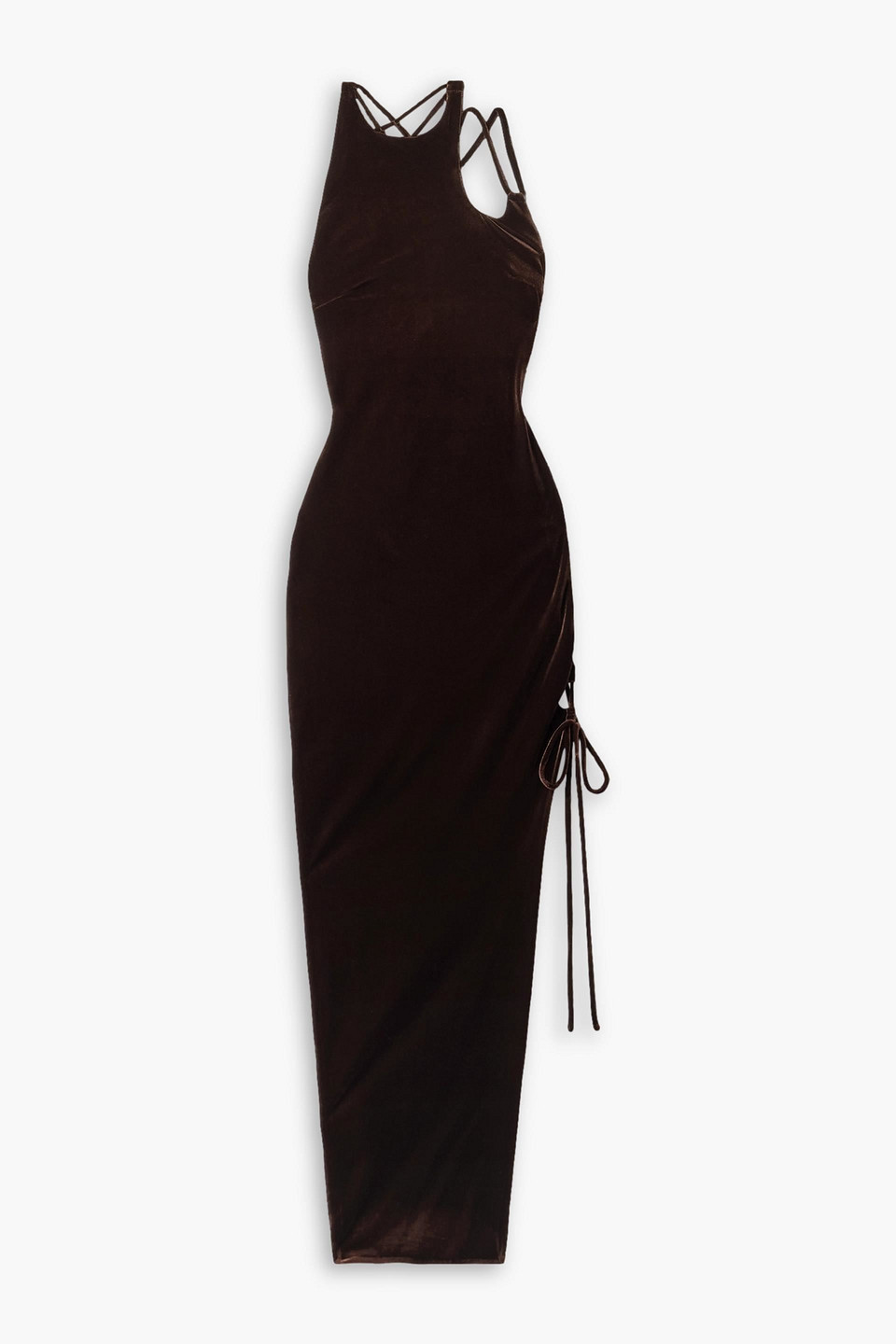Monse Cutout Lace-up Velvet Maxi Dress In Dark Brown