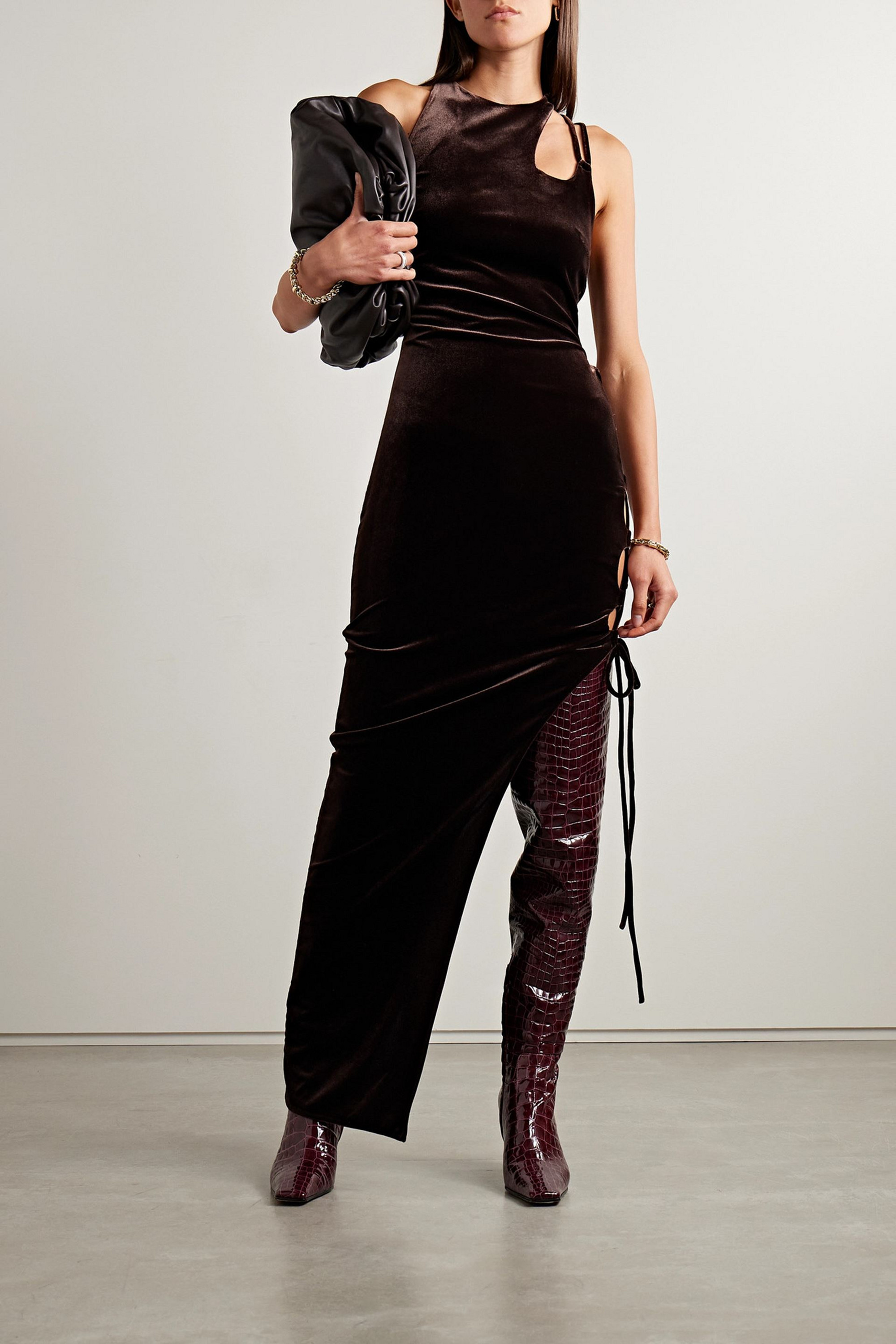 Monse Cutout lace-up velvet maxi dress