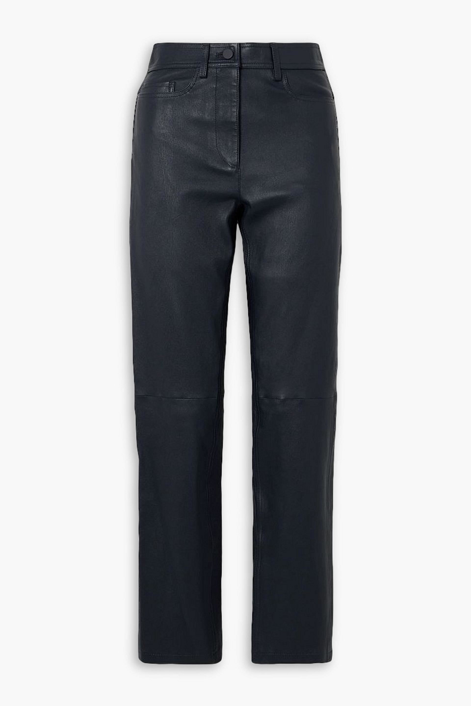 Joseph Teddy Leather Slim-leg Pants In Navy