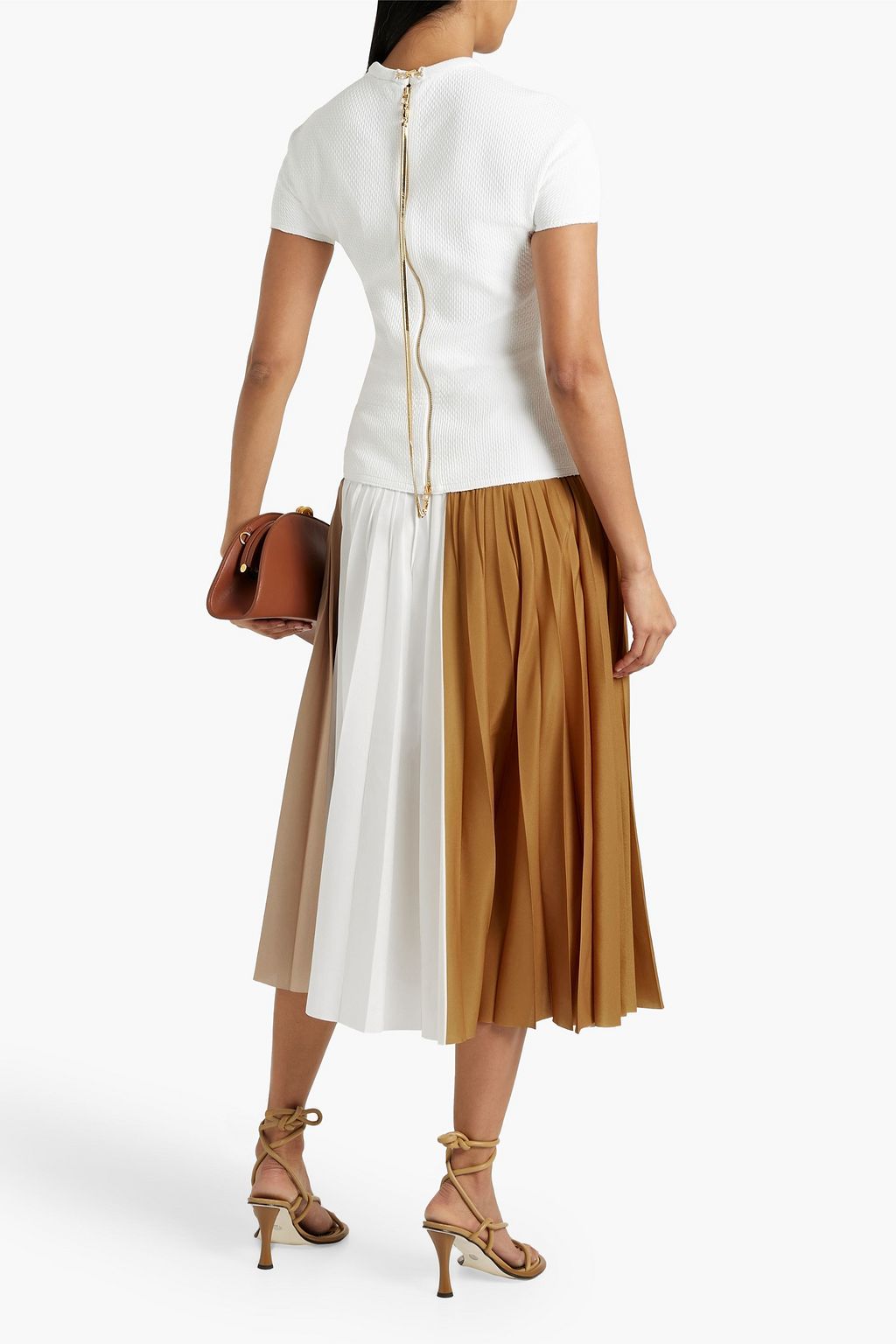 GIVENCHY Pleated color-block crepe de chine midi skirt