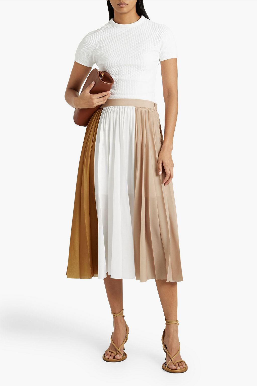 GIVENCHY Pleated color-block crepe de chine midi skirt