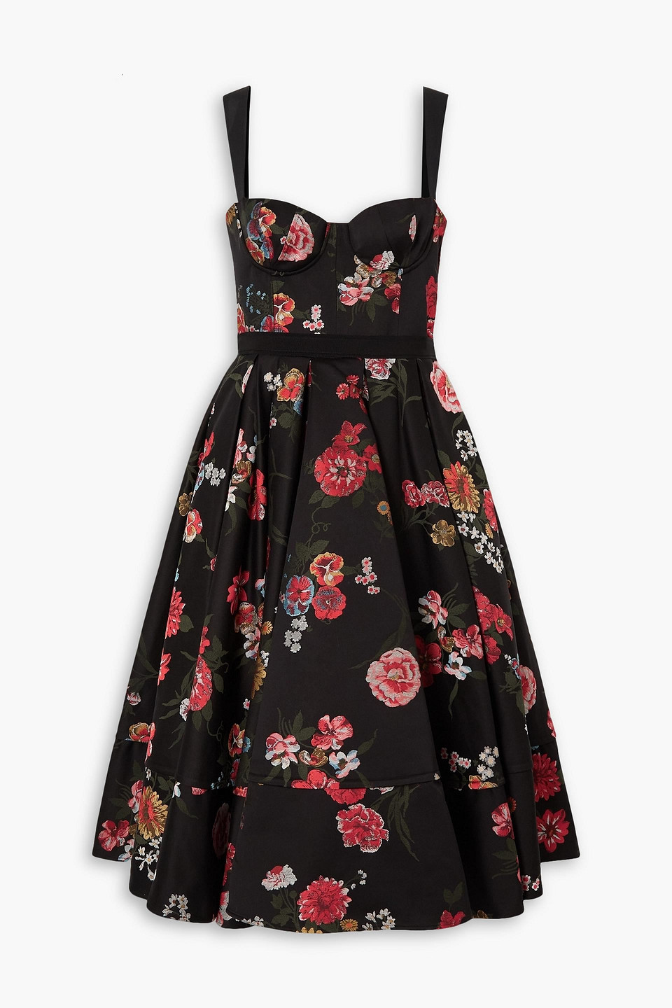 Brock Collection Tessa Pleated Floral-jacquard Midi Dress In Black