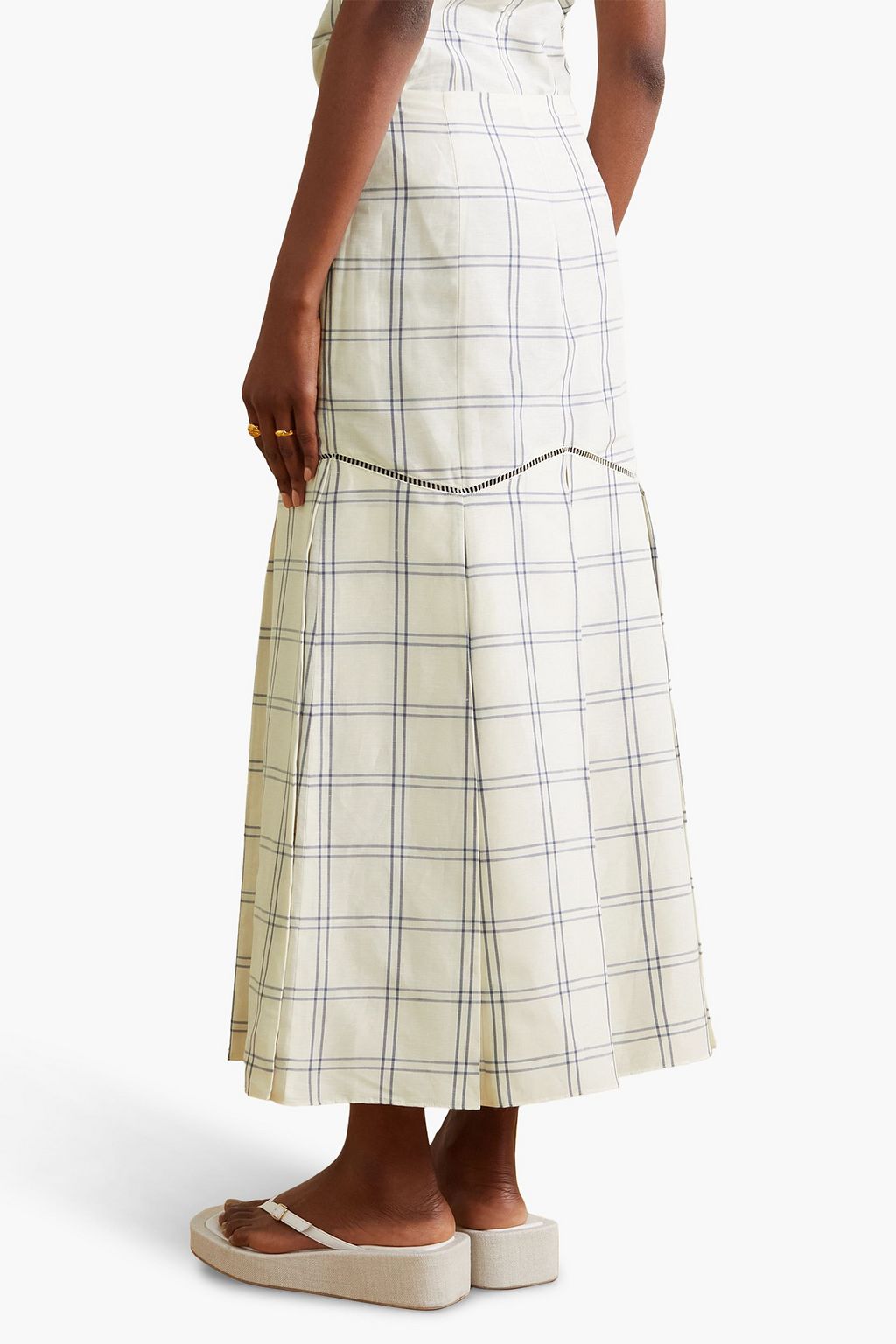 BROCK COLLECTION Tamala pleated checked linen and silk-blend midi skirt