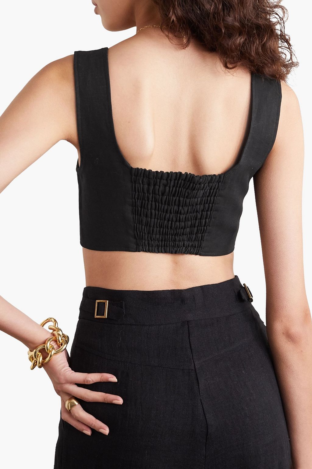 LE KASHA Jirja cropped shirred linen top