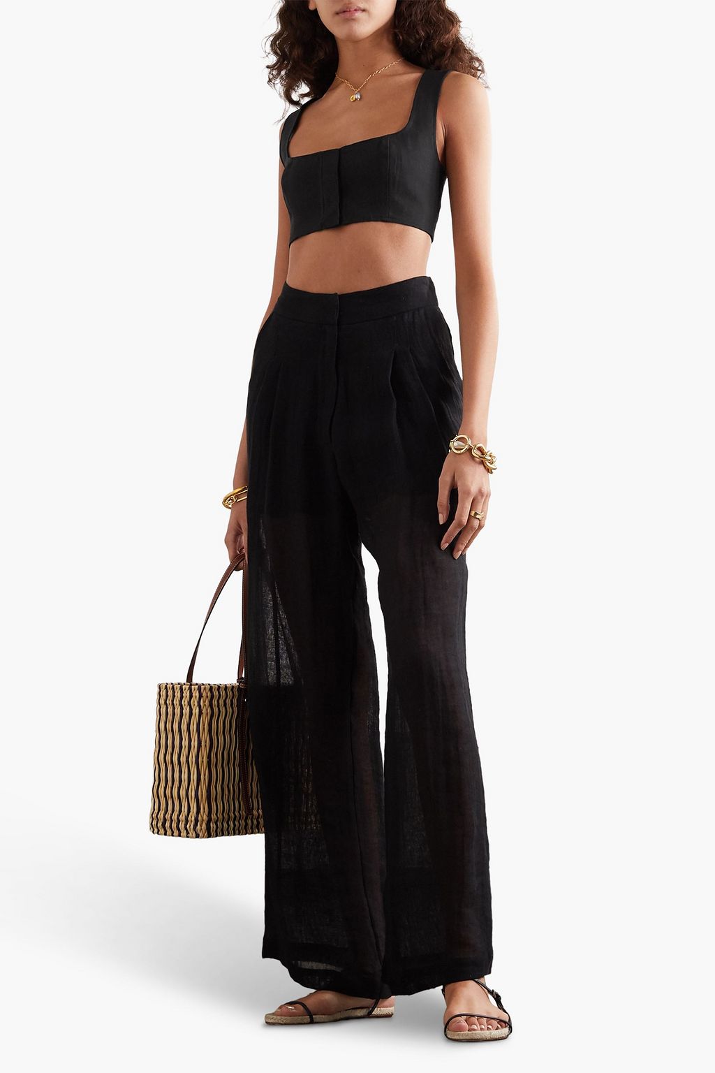 LE KASHA Jirja cropped shirred linen top