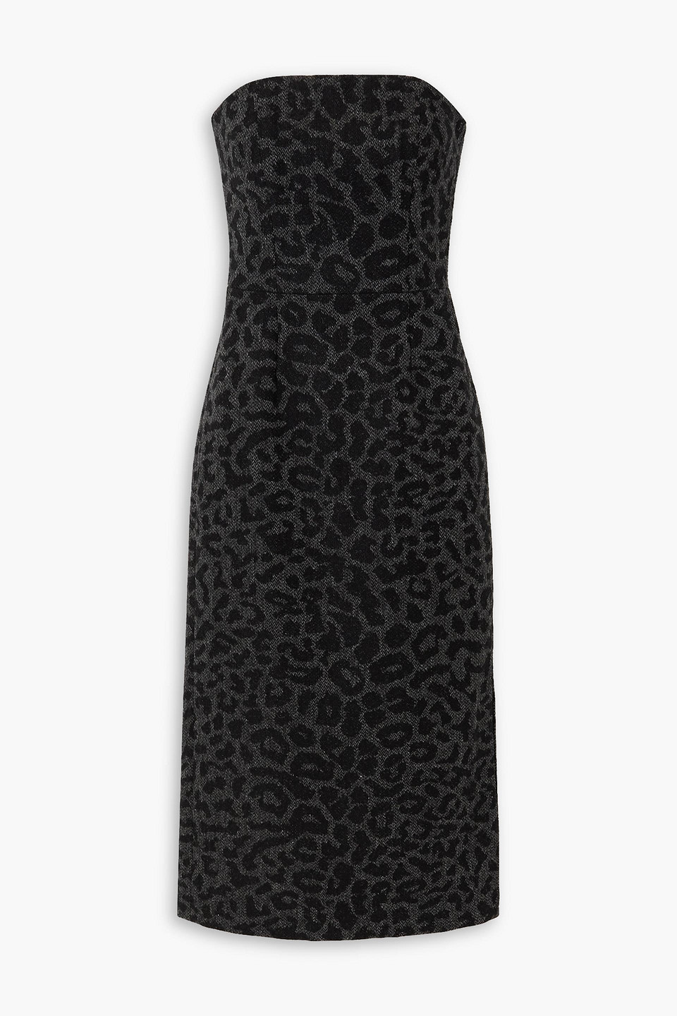 Valentino Strapless Leopard-jacquard Wool Midi Dress In Charcoal