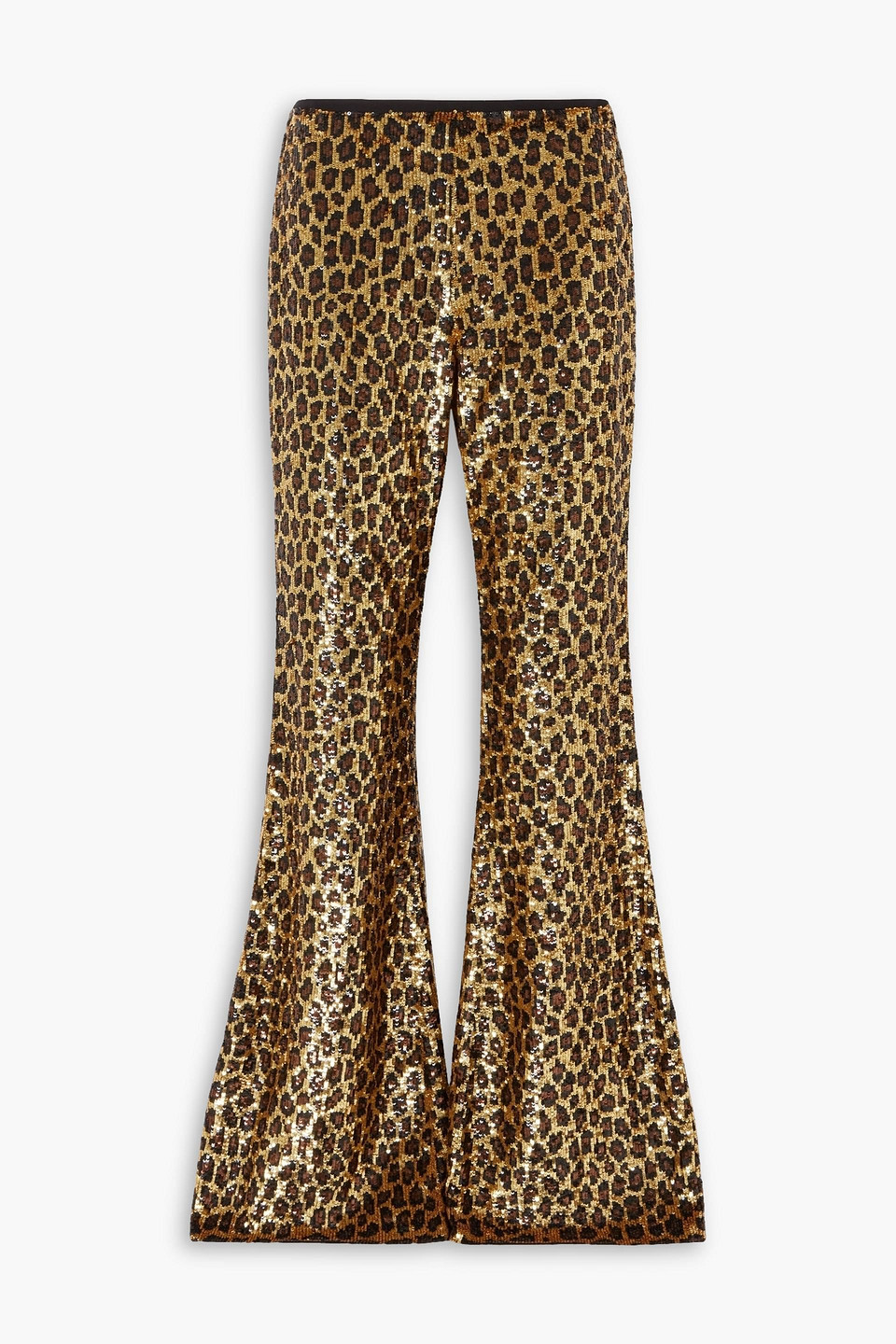 Michael Kors Leopard-print Sequined Georgette Flared Pants In Brown