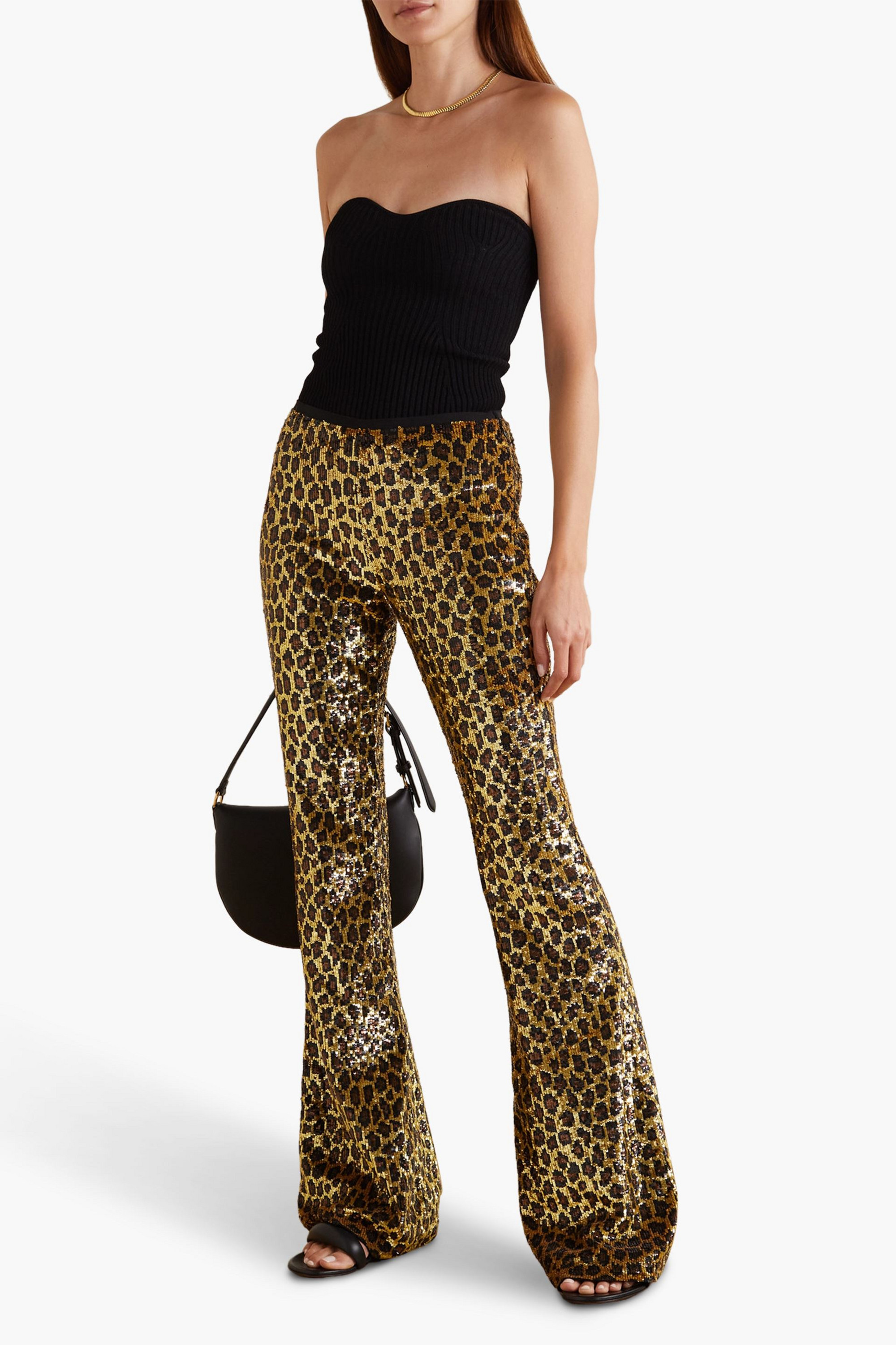 MICHAEL KORS COLLECTION Leopard-print sequined georgette flared pants