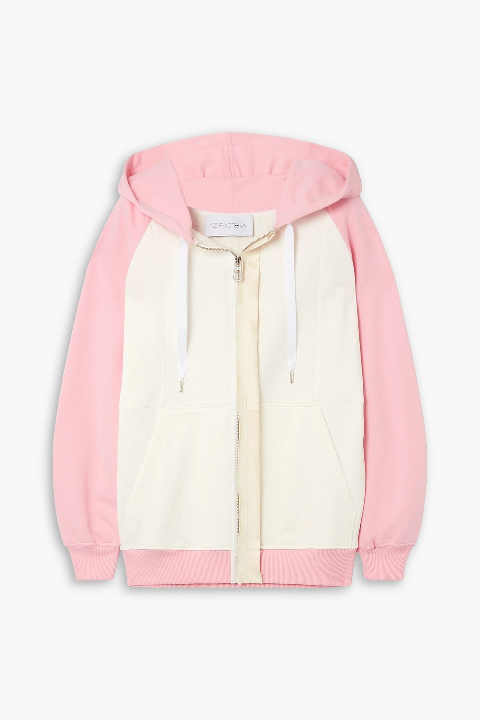 Shop Az Factory Free To Color-block Embroidered Cotton-jersey Zip-up Hoodie In Baby Pink