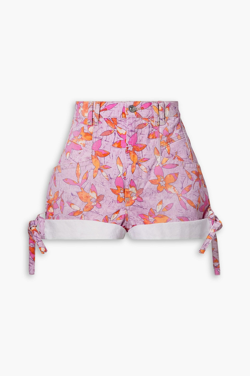 Isabel Marant Naesqui Tie-detailed Floral-print Denim Shorts In Pink