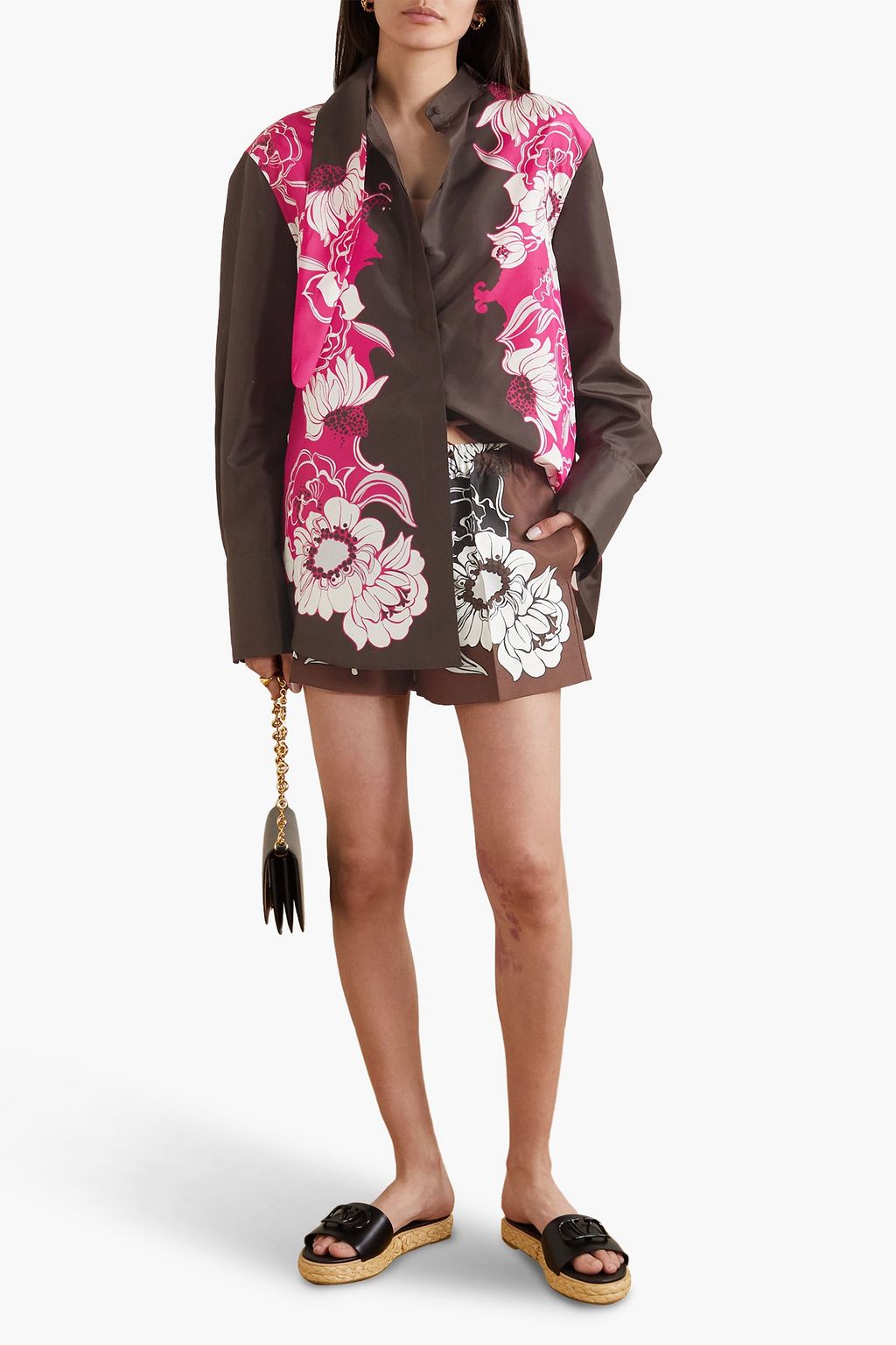 VALENTINO GARAVANI Floral-print silk-taffeta blouse