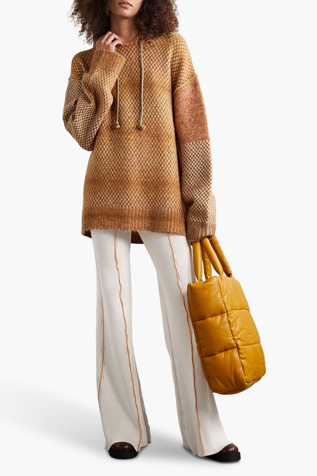 ACNE STUDIOS بنطلون من مزيج الصوف المضلع بقصة واسعة من الأسفل