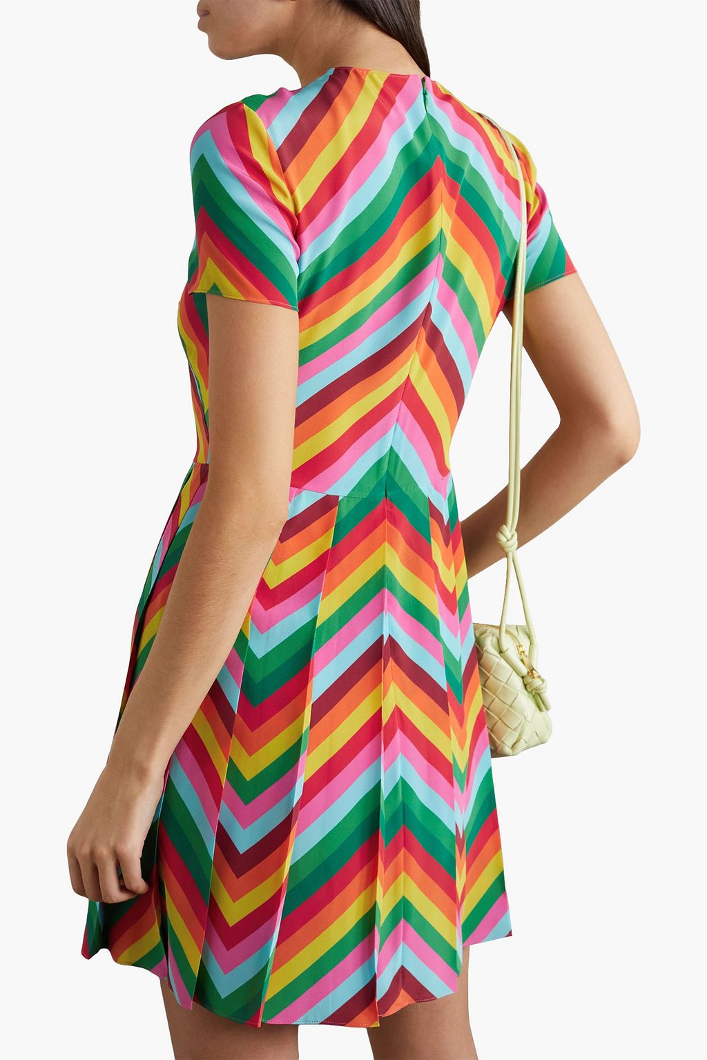 VALENTINO GARAVANI Pleated striped silk-crepe mini dress