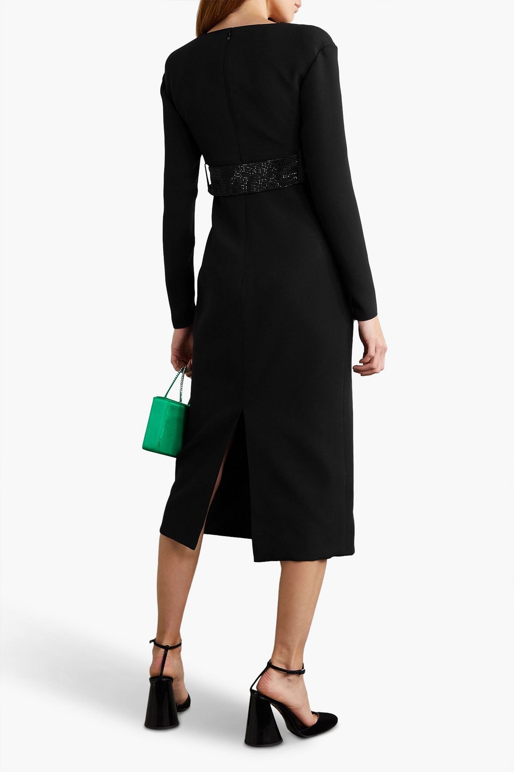 VERSACE Belted crystal-embellished silk-crepe midi dress | THE OUTNET