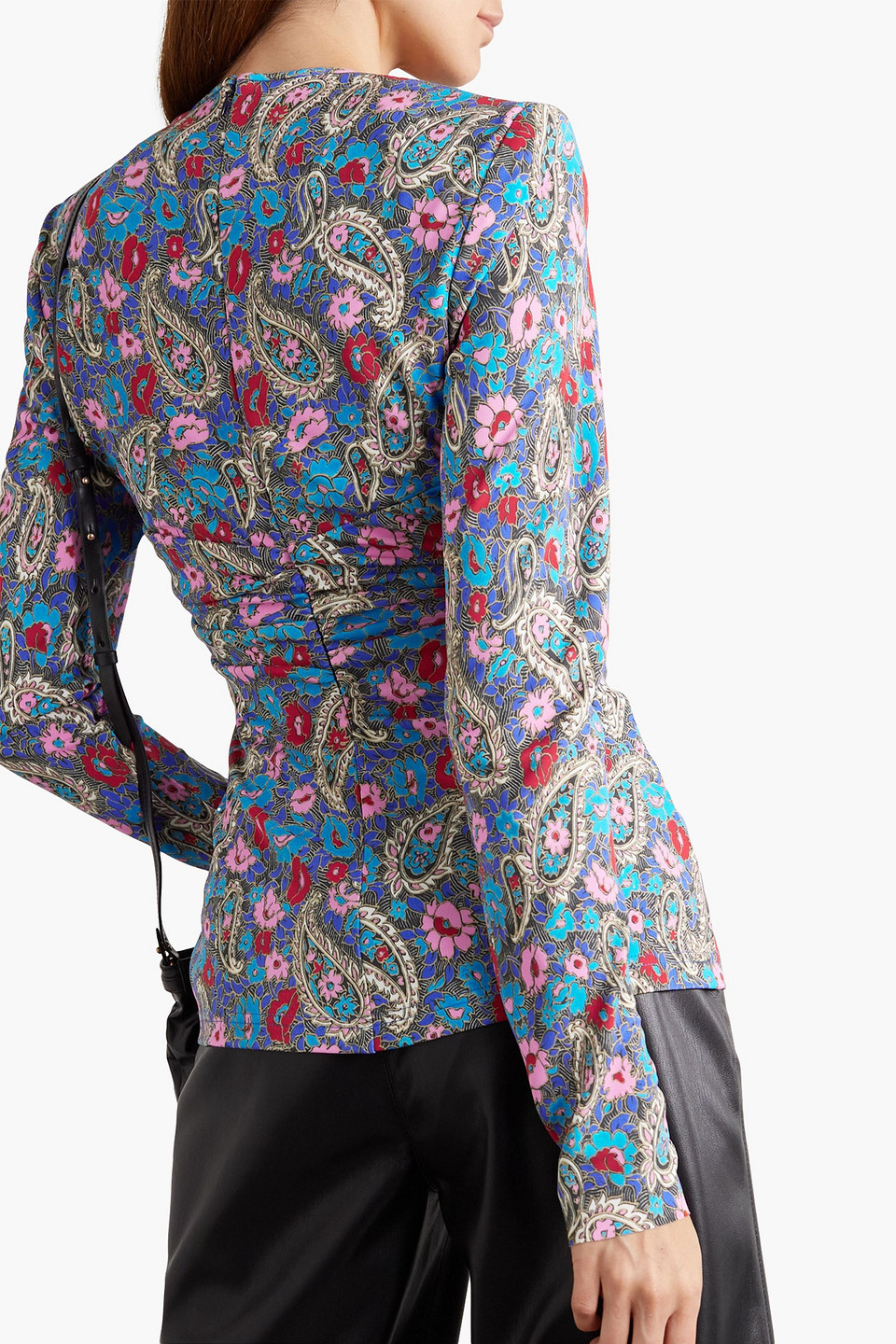 Isabel Marant Linazi Gathered Printed Jersey Top In Blau
